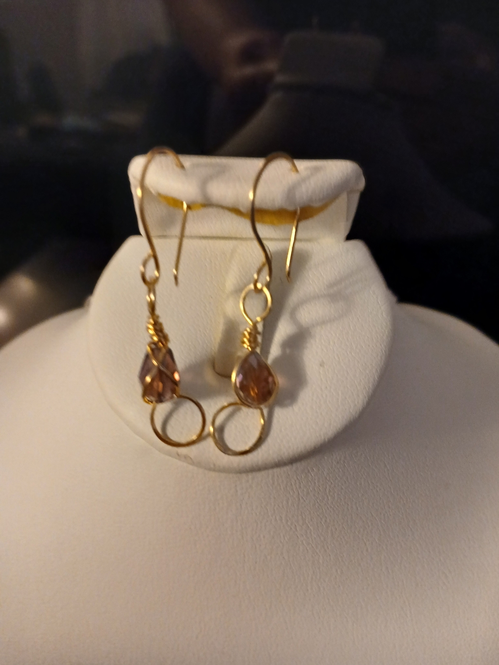 Gold Teardrop Crystal Dangle Earrings - Light Purple/Gold